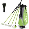 image:imageKVV Junior Complete Golf Club Set for KidsChildren Right Hand Includes Oversize Driver Irons Putter Head Cover Portable Golf Stand BagLime 810