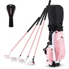 image:imageKVV Junior Complete Golf Club Set for KidsChildren Right Hand Includes Oversize Driver Irons Putter Head Cover Portable Golf Stand BagPink 57