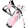 image:imageKVV Junior Complete Golf Club Set for KidsChildren Right Hand Includes Oversize Driver Irons Putter Head Cover Portable Golf Stand BagPink 57