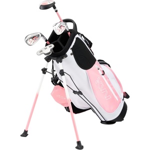 image:imageKVV Junior Complete Golf Club Set for KidsChildren Right Hand Includes Oversize Driver Irons Putter Head Cover Portable Golf Stand BagPink 57